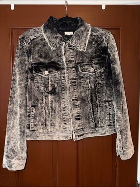 POL Black & White Washed Corduroy Jean Jacket